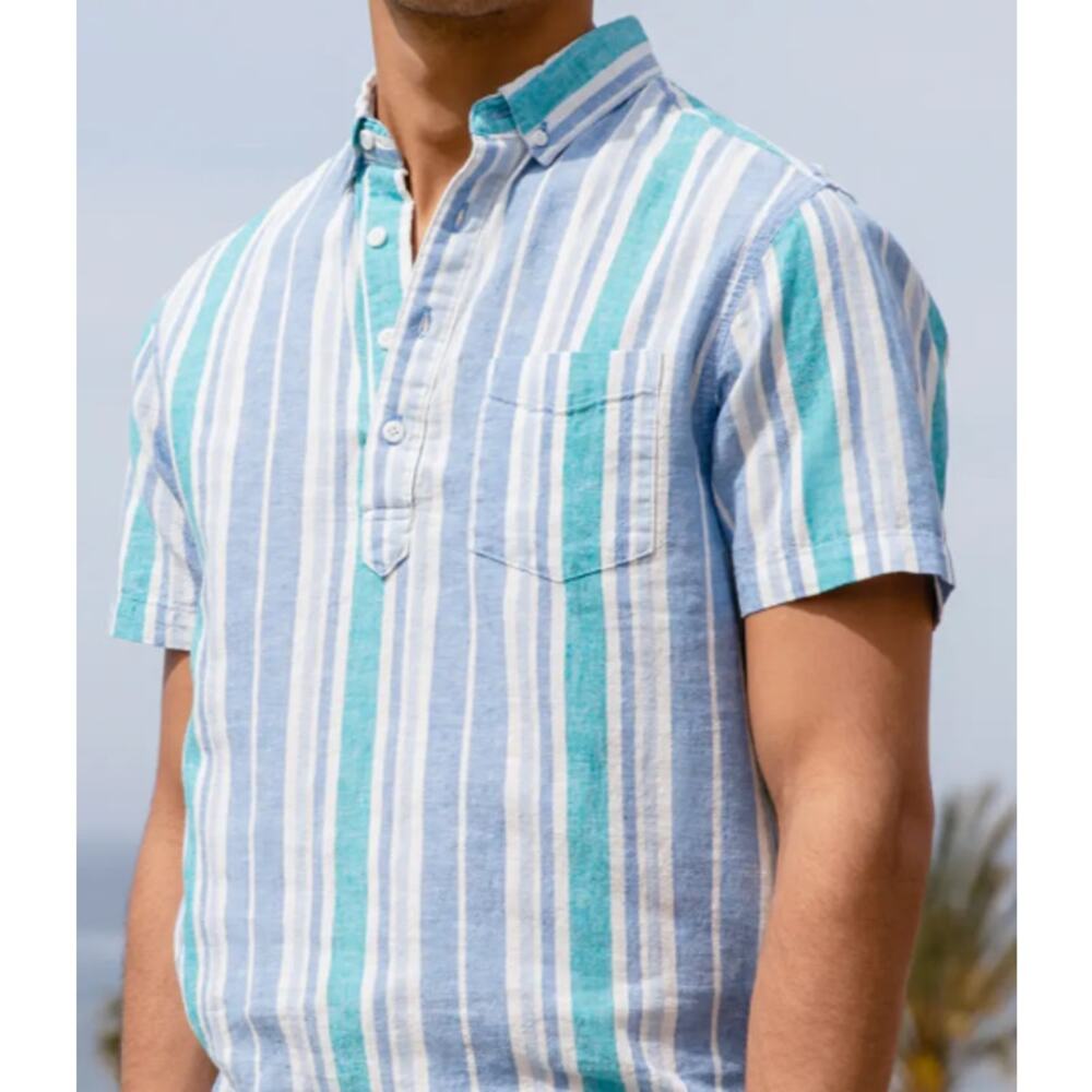 Onia Men's Linen Blend Short Sleeve Henley Style Shirt sz L - Picture 2 of 4